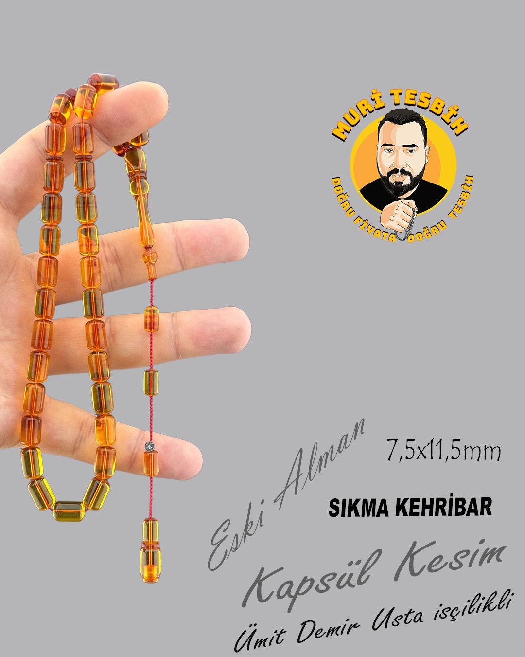 Alman Sıkma Kapsül Kesim Eski Tesbih (7,5x11,5mm)