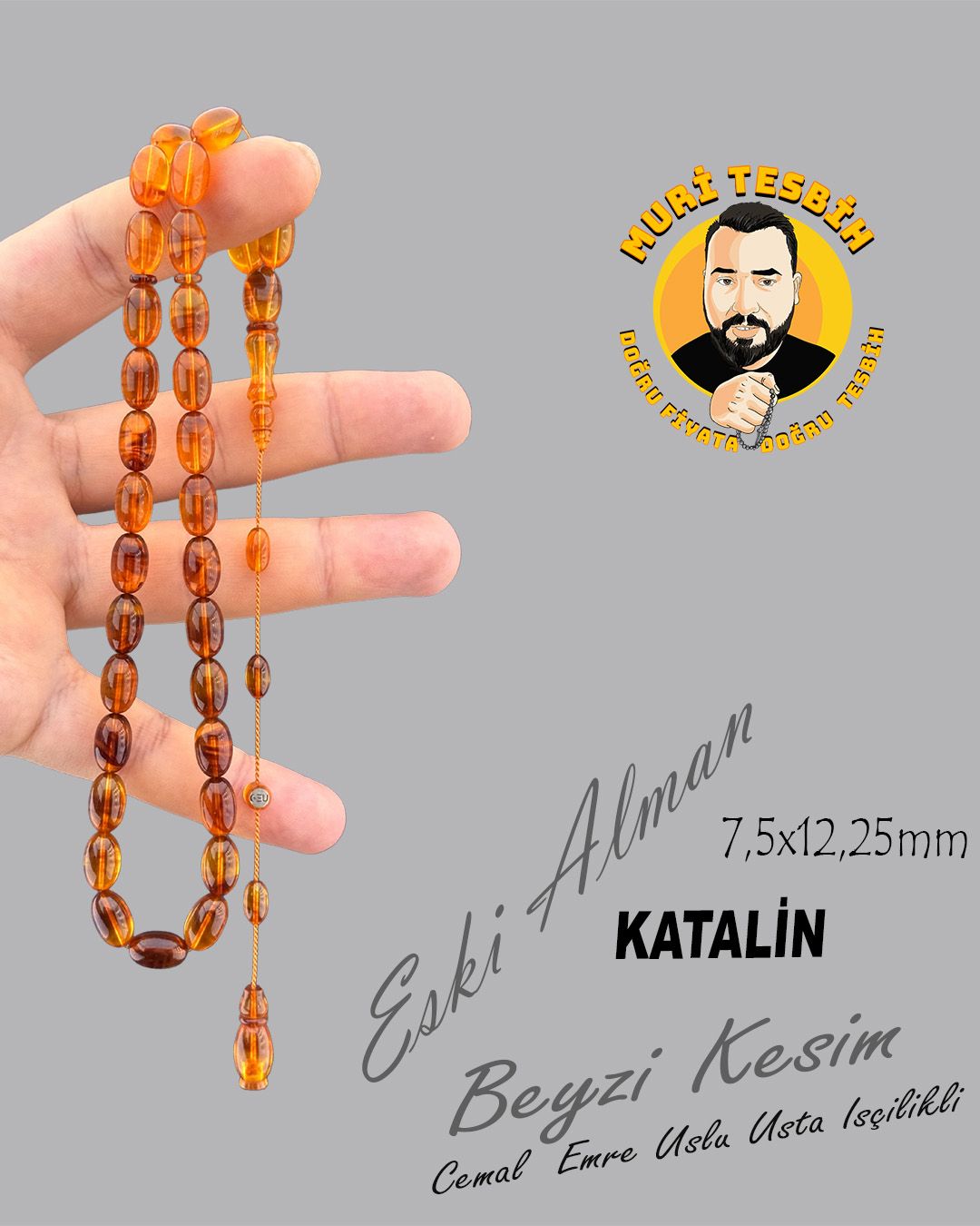 Alman Katalin Beyzi Kesim Eski Tesbih (7,5x12,25mm)