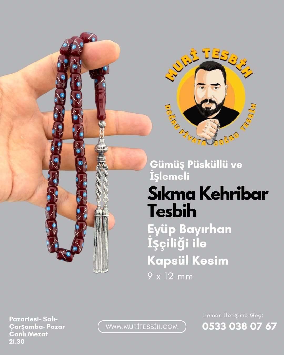 Gümüş Püsküllü Ve İşlemeli Sıkma Kehribar