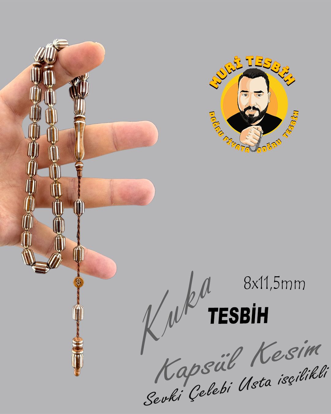Gümüş Kapsül Kesim Tesbih (8x11,50mm)