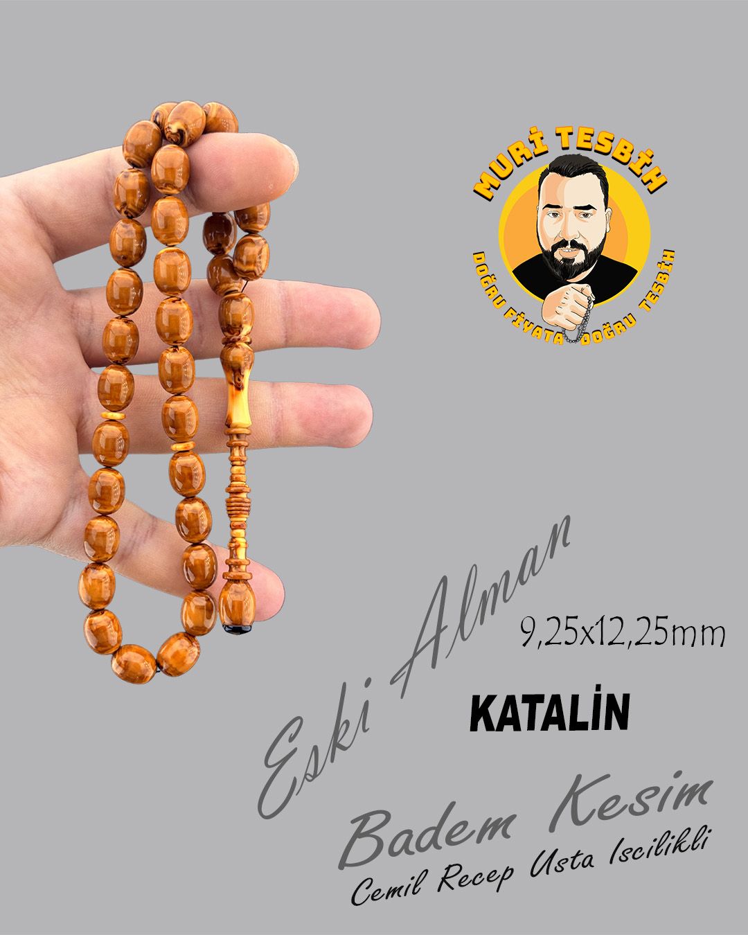 Alman Katalin Badem Kesim Eski Tesbih (9,5x12,25mm)