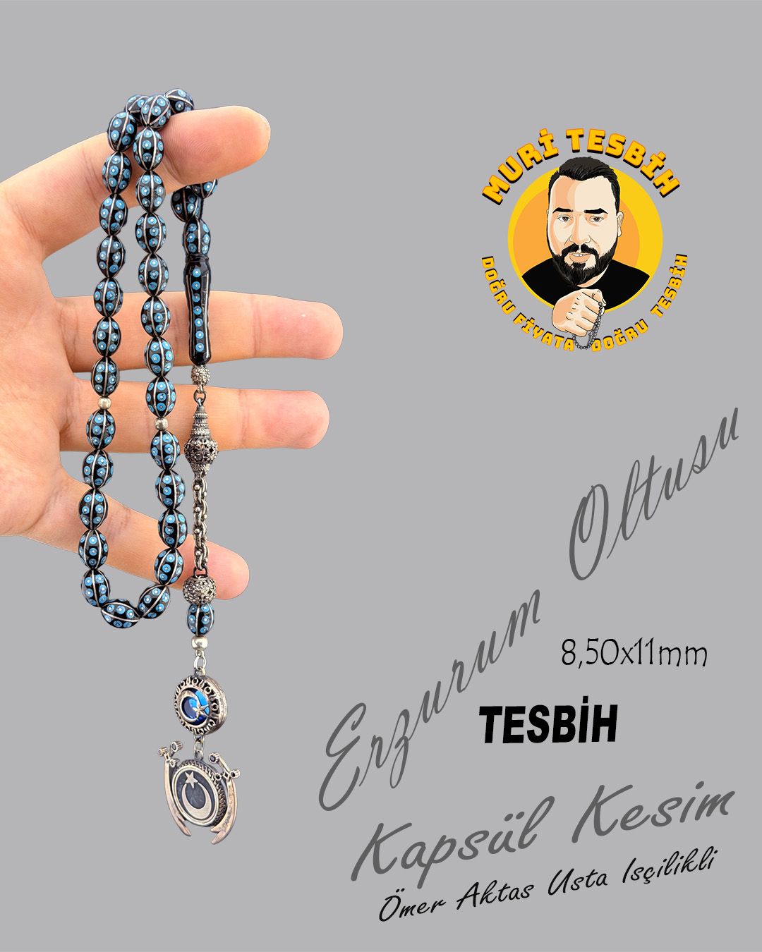Oltu Taşı Beyzi Kesim Tesbih (8,50x11mm)