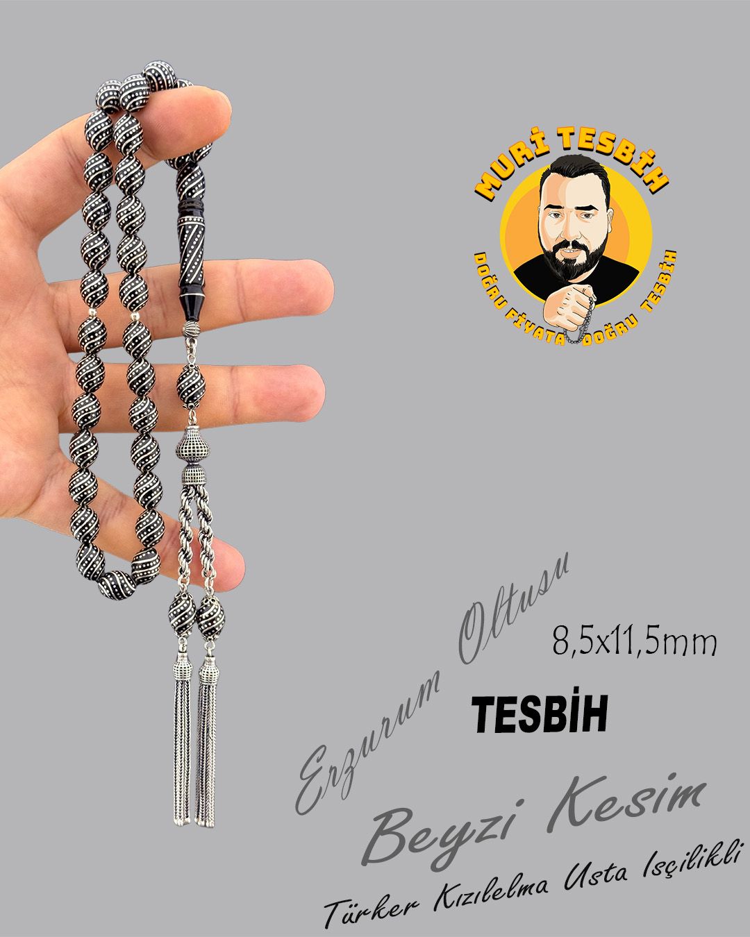 Oltu Taşı Beyzi Kesim Tesbih (8,5x11,5mm)
