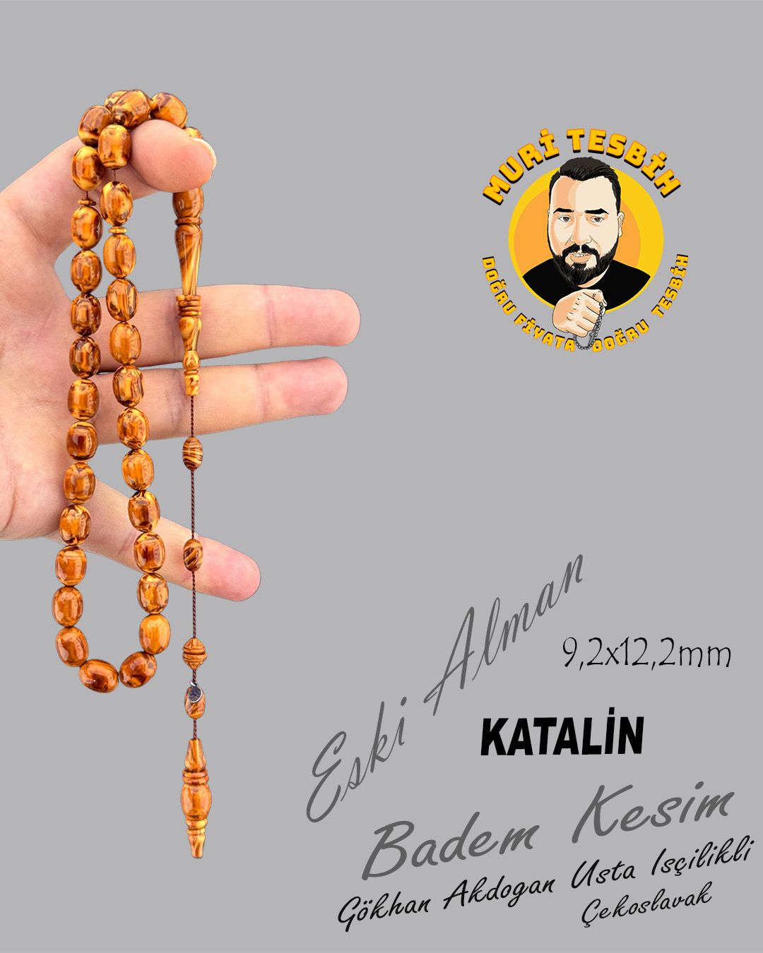 Alman Katalin Badem Kesim Eski Tesbih (9,20x12,20mm)