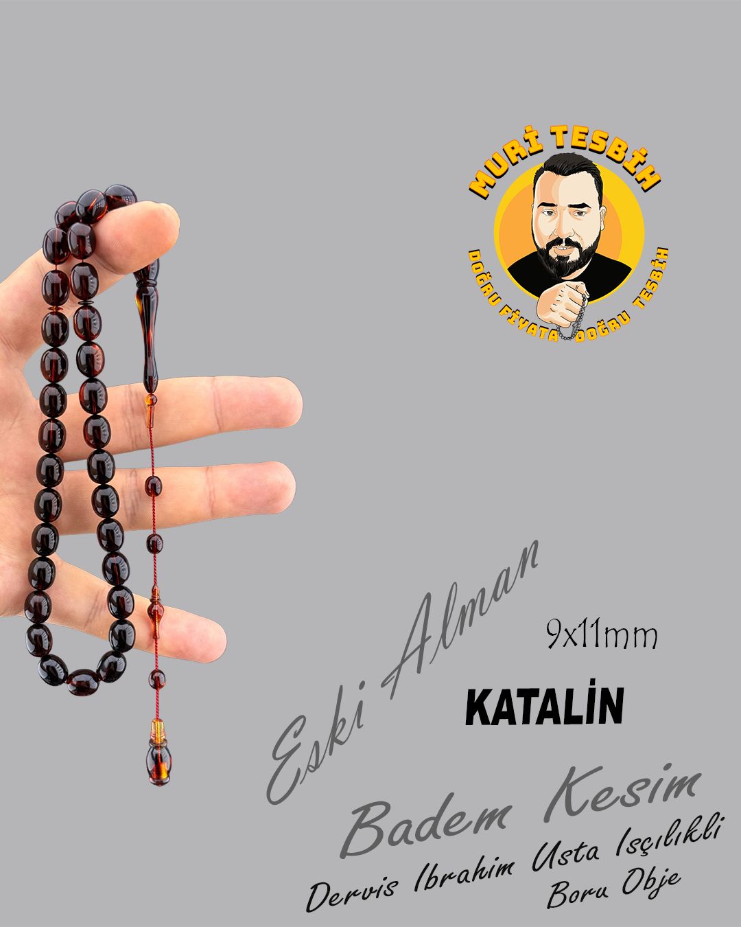 Alman Katalin Badem Kesim Eski Tesbih (9x11mm)