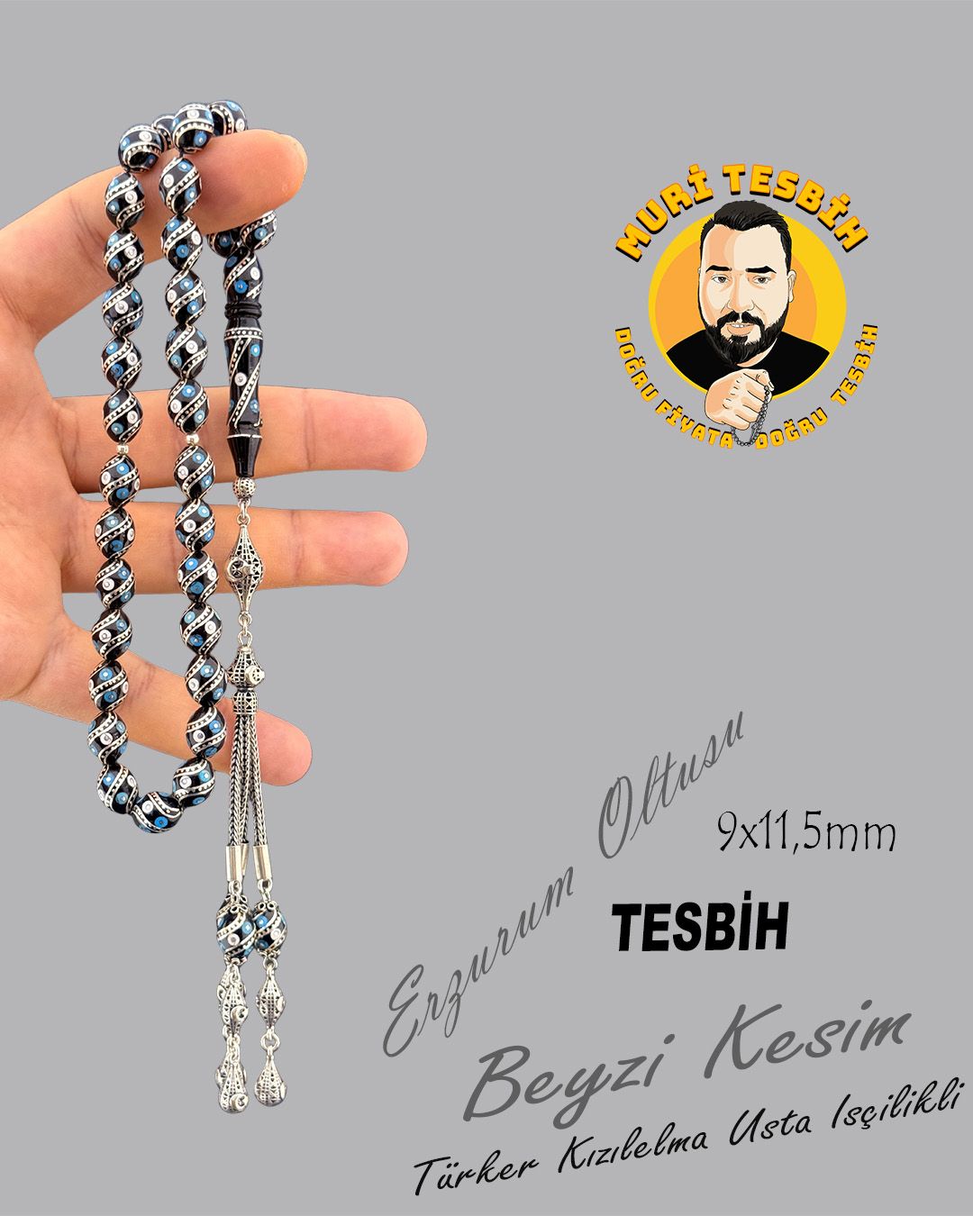 Oltu Taşı Beyzi Kesim Tesbih (9x11,5mm)