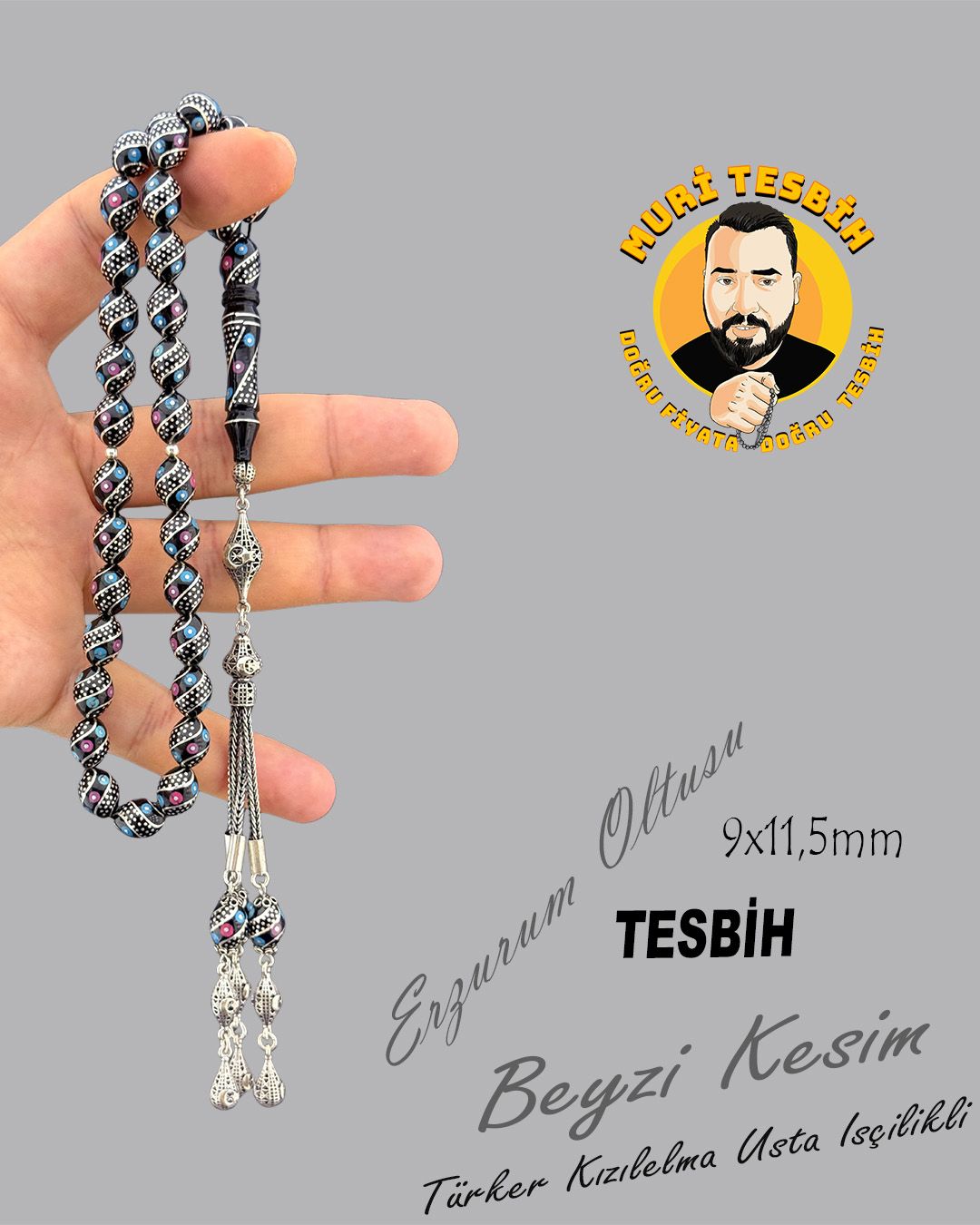 Oltu Taşı Beyzi Kesim Tesbih (9x11,5mm)