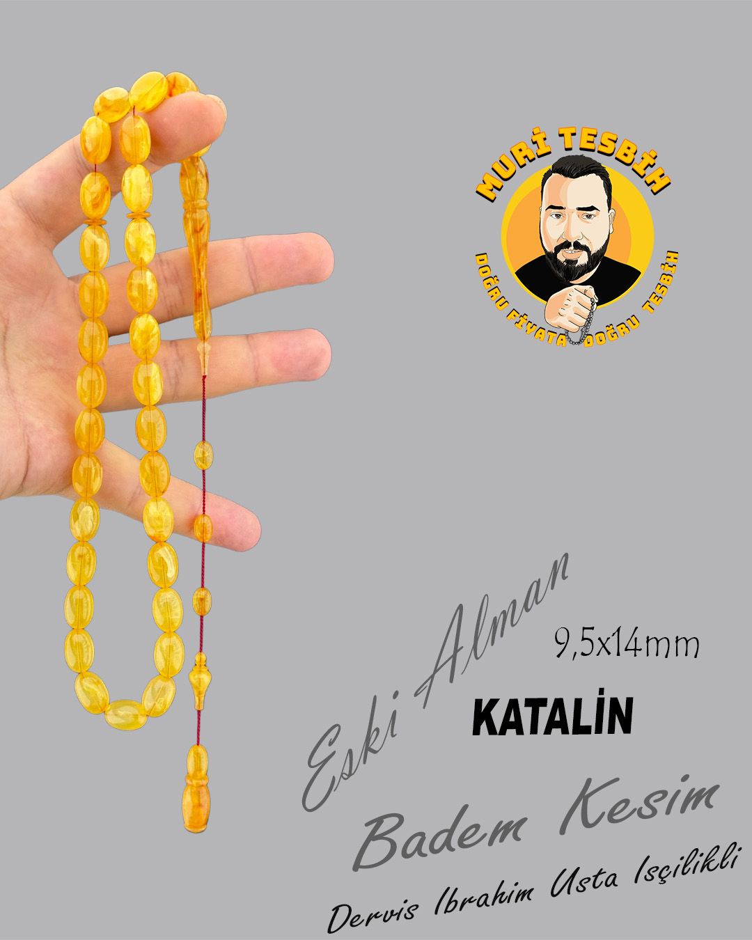 Alman Katalin Badem Kesim Eski Tesbih (9,50x14mm)