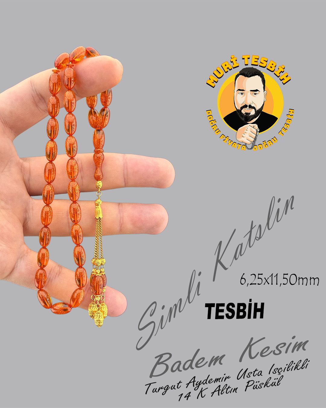 Katalin Badem Kesim Tesbih (6,25x11,50mm)