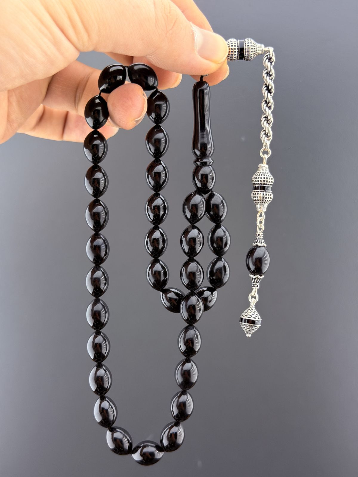 Oltu Taşı Beyzi Kesim Tesbih (10x14mm)