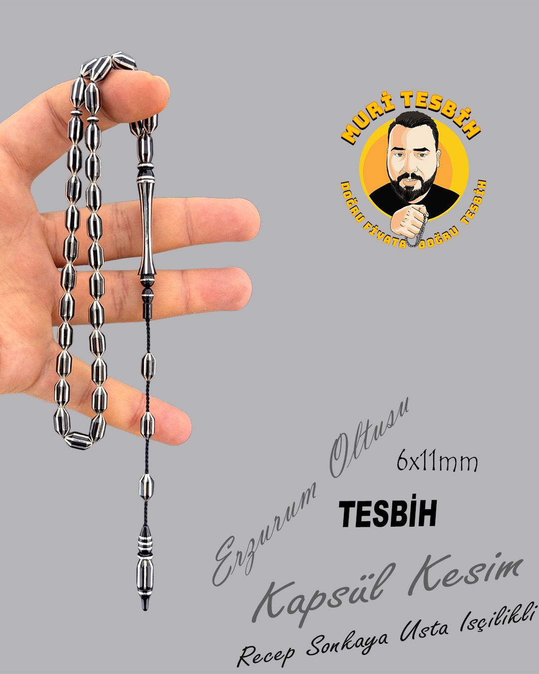 Oltu Taşı Kapsül Kesim Tesbih (6x11mm)