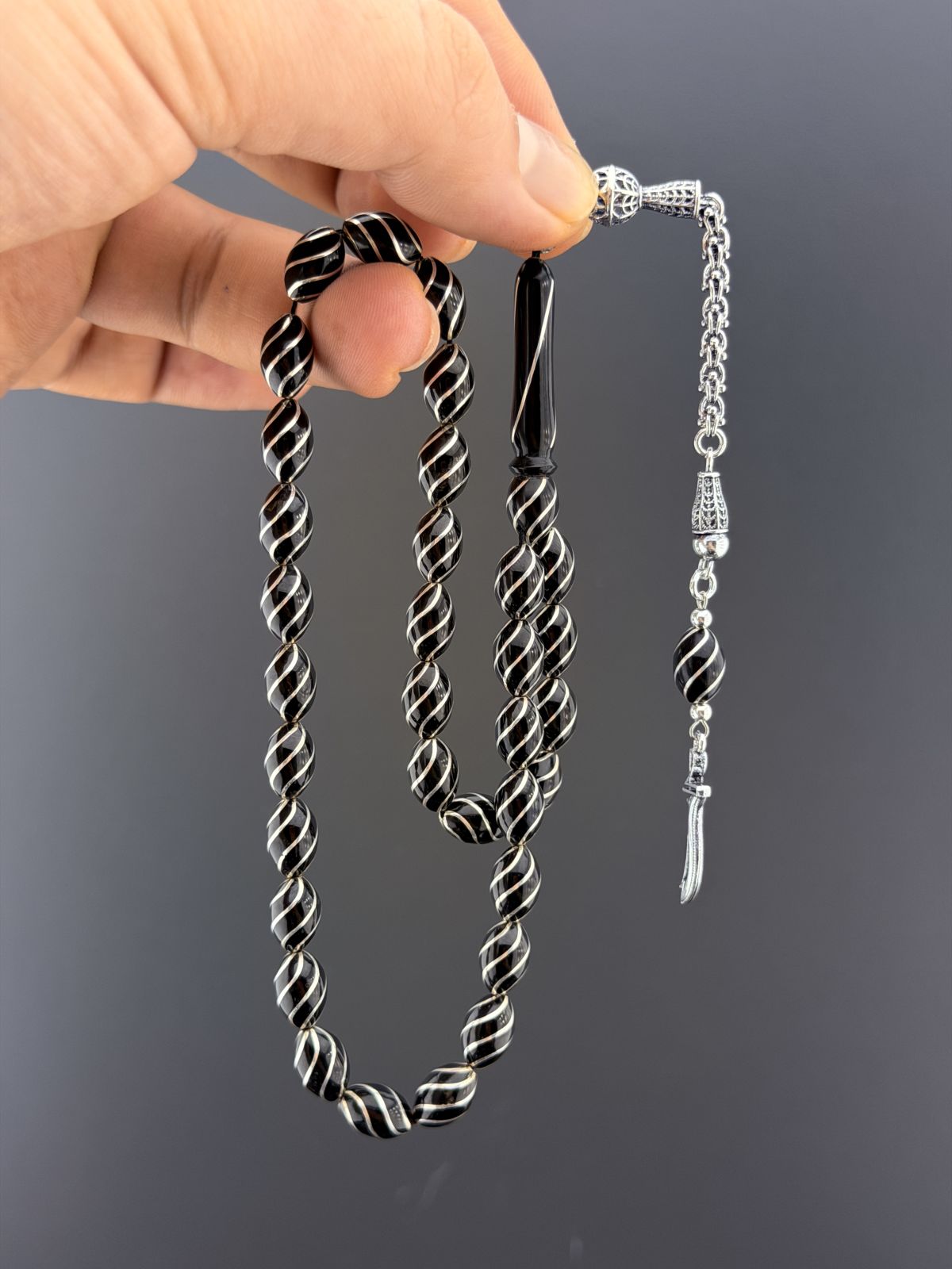 Oltu Taşı Beyzi Kesim Tesbih (7x11mm)
