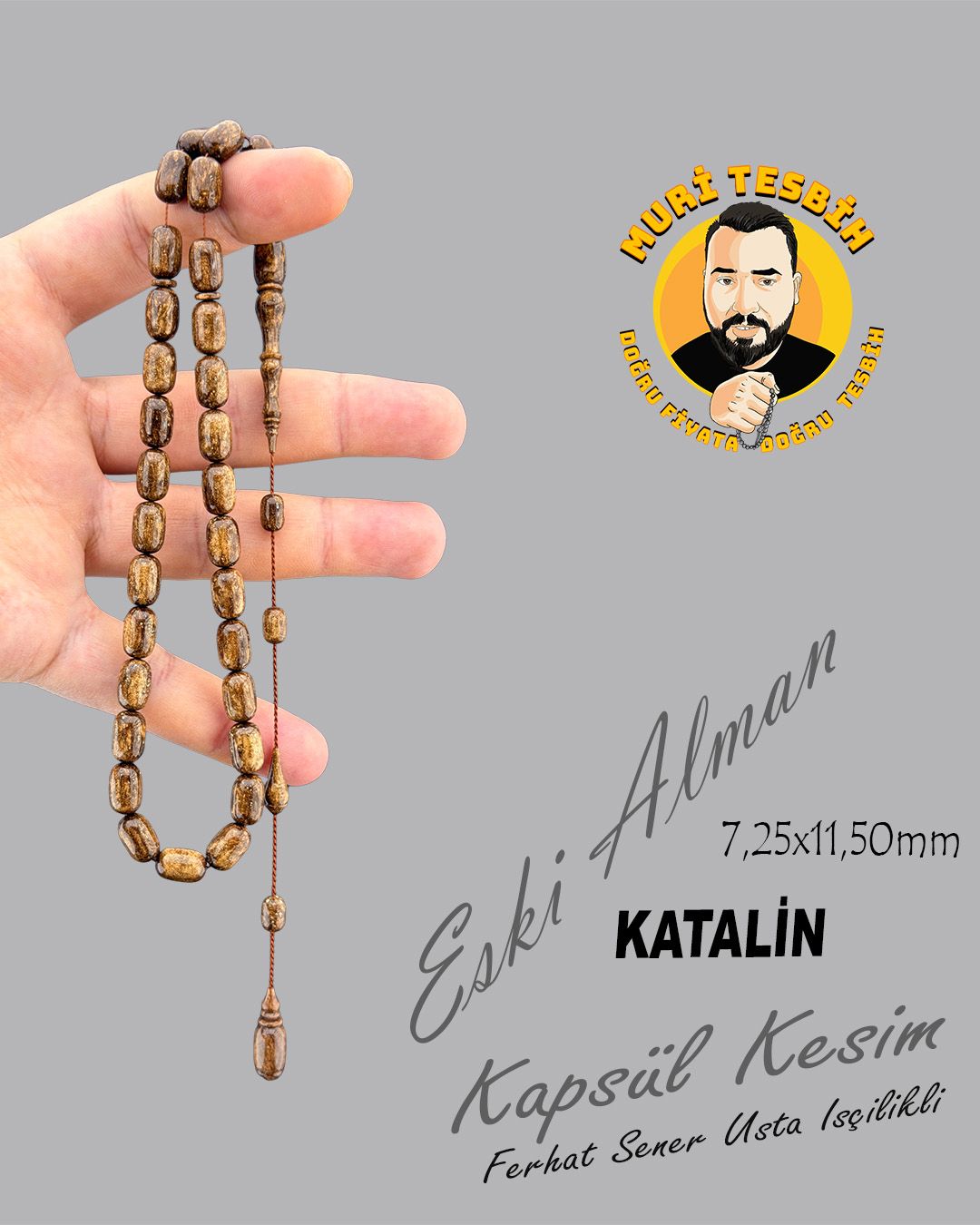 Alman Katalin Kapsül Kesim Eski Tesbih (7,25x11,50mm)