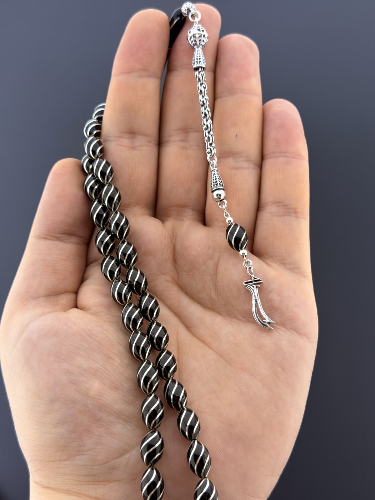 Oltu Taşı Beyzi Kesim Tesbih (7x11mm)