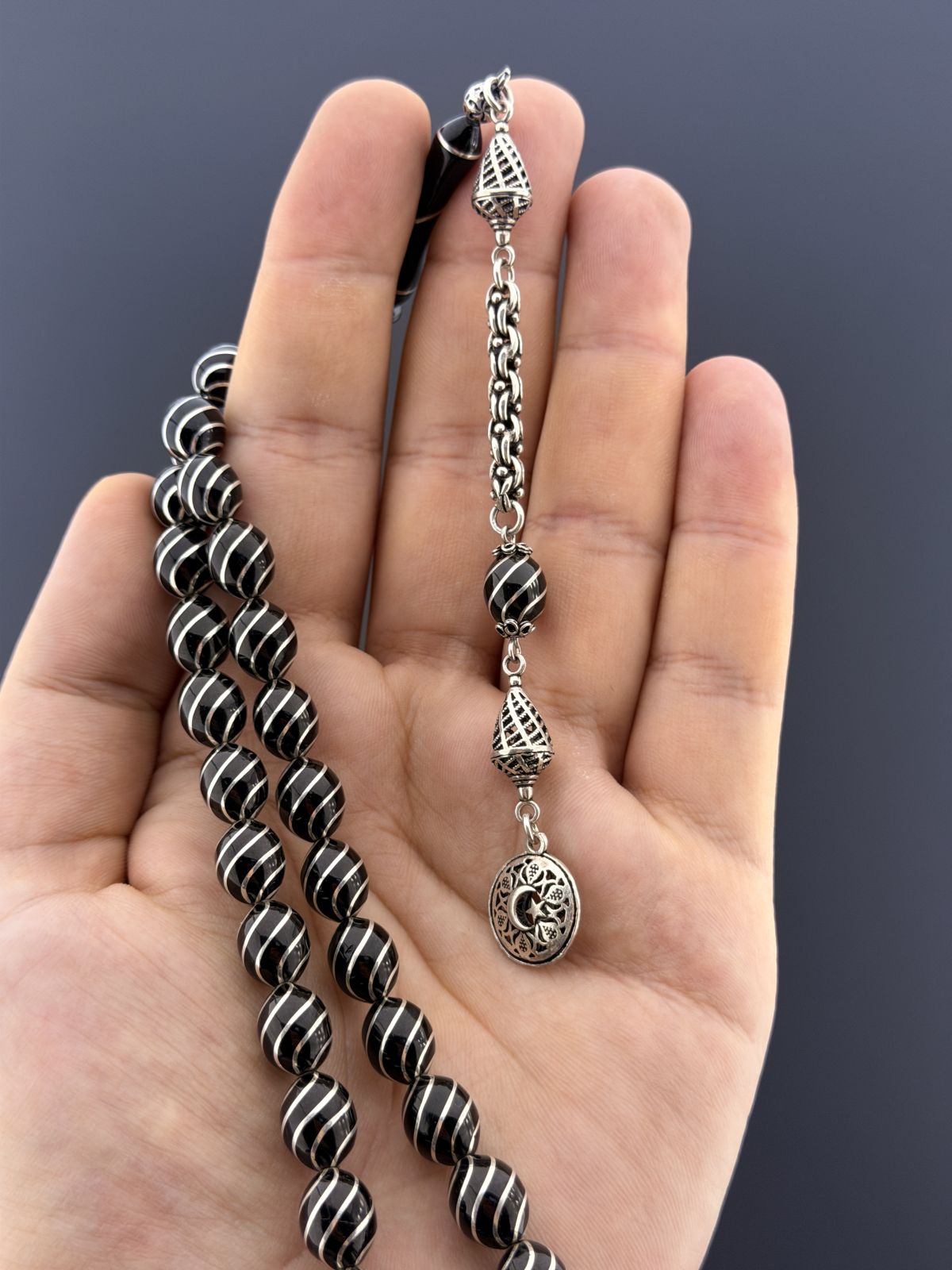 Oltu Taşı Beyzi Kesim Tesbih (8,75x11mm)