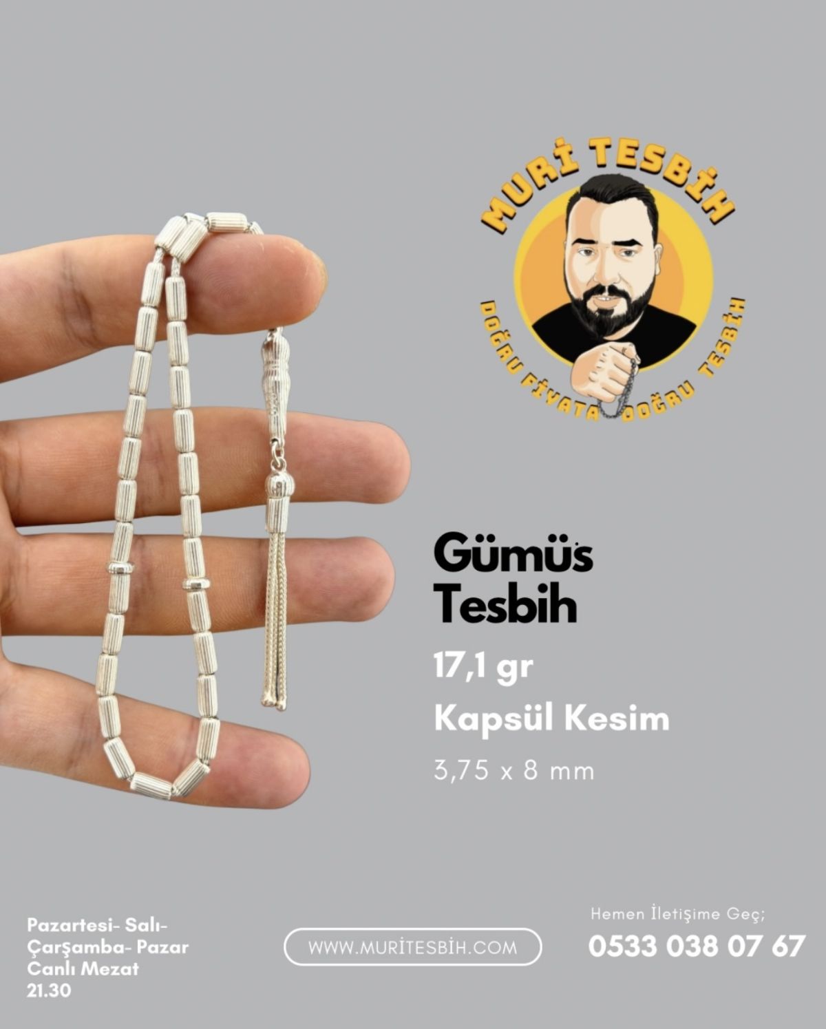 17,1 Gr Gümüş Tesbih