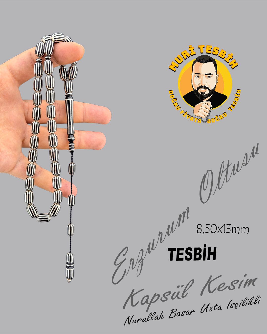 Oltu Taşı Kapsül Kesim Tesbih (8,50x13mm)