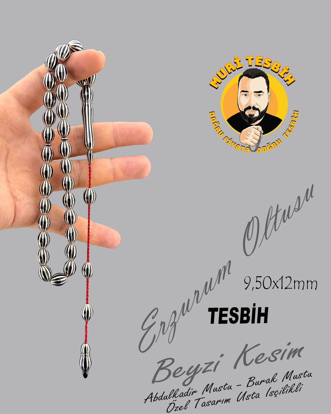 Oltu Taşı Beyzi Kesim Tesbih (9,50x12mm)