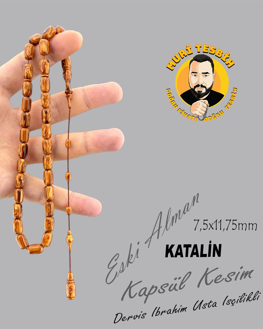 Alman Katalin Kapsül Kesim Eski Tesbih (7,50x11,75mm)