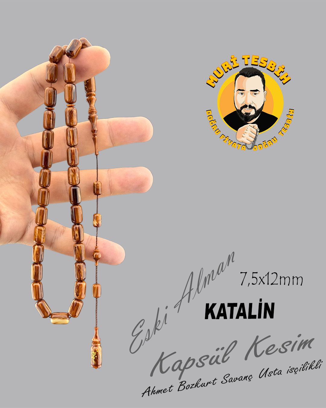 Alman Katalin Kapsül Kesim Eski Tesbih (7,50x12mm)