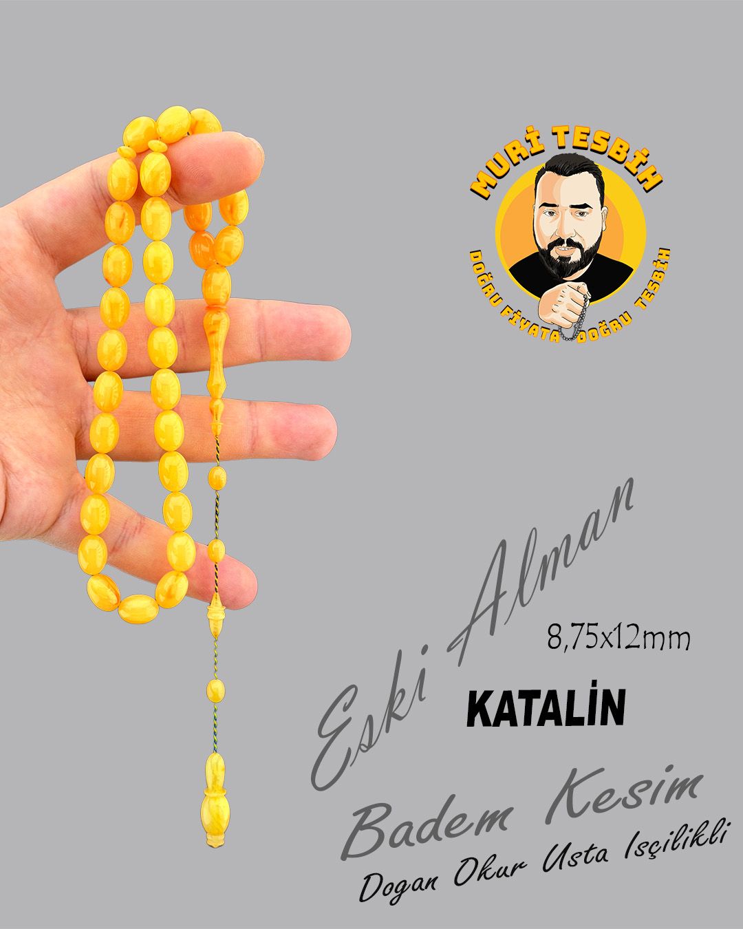 Alman Katalin Badem Kesim Eski Tesbih (8,75x12mm)