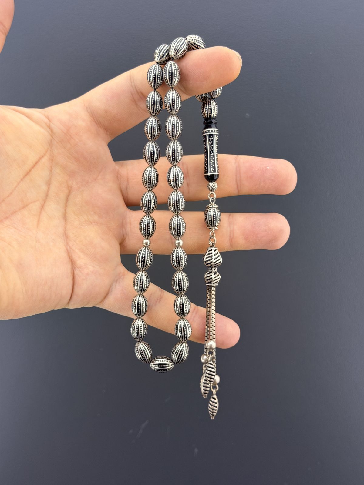 Oltu Taşı Beyzi Kesim Tesbih (8x11mm)