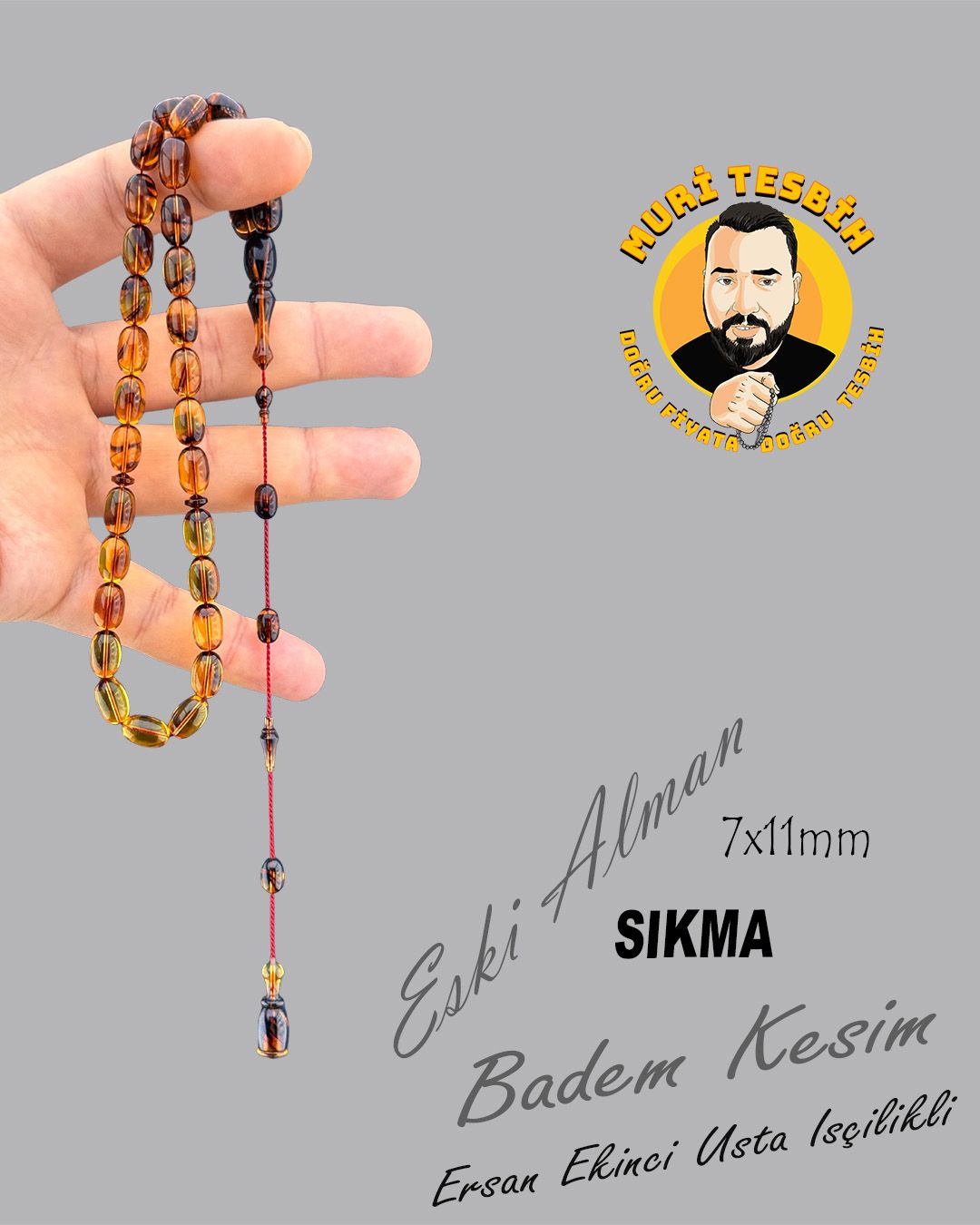 Alman Sıkma Badem Kesim Tesbih (7x11mm)