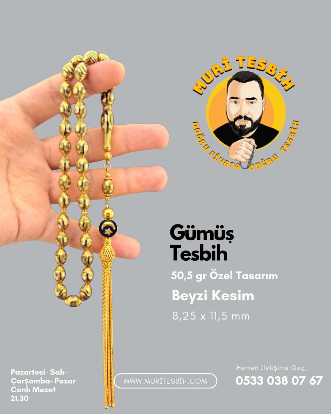 50,5 Gr Özel Tasarım Gümüş Tesbih