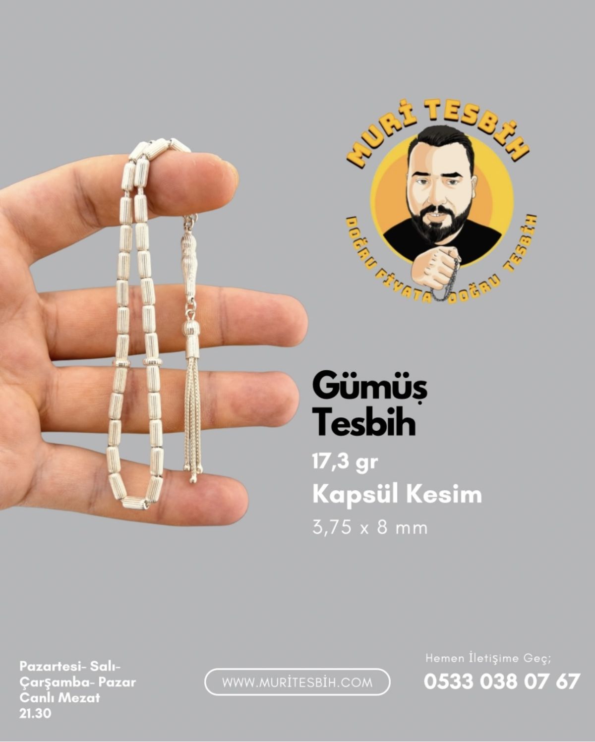 17,3 Gr Gümüş Tesbih