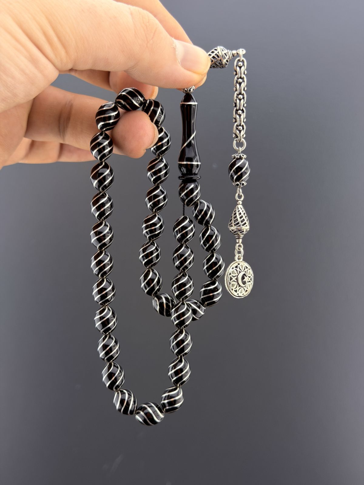 Oltu Taşı Beyzi Kesim Tesbih (8,75x11mm)