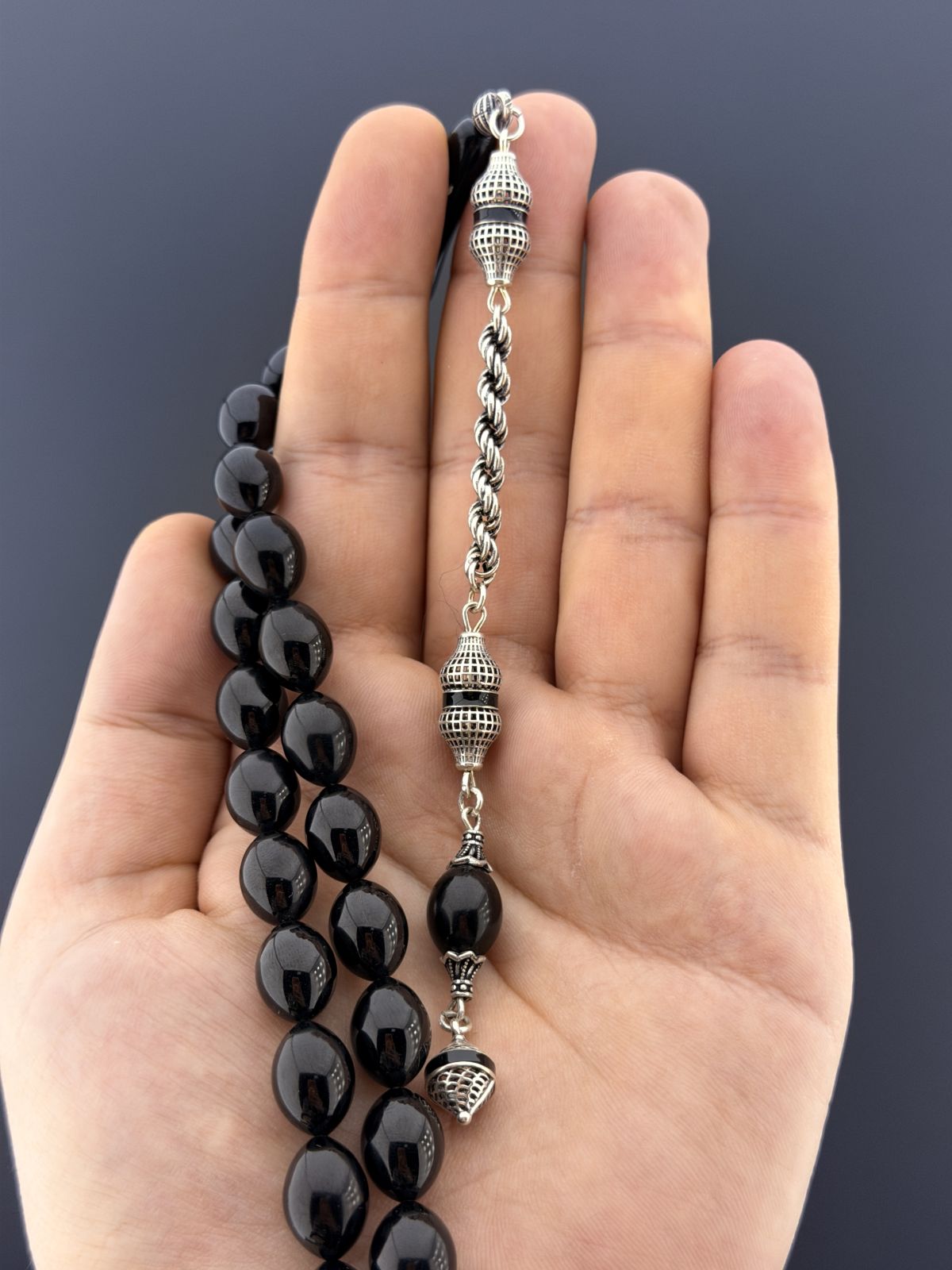 Oltu Taşı Beyzi Kesim Tesbih (10x14mm)
