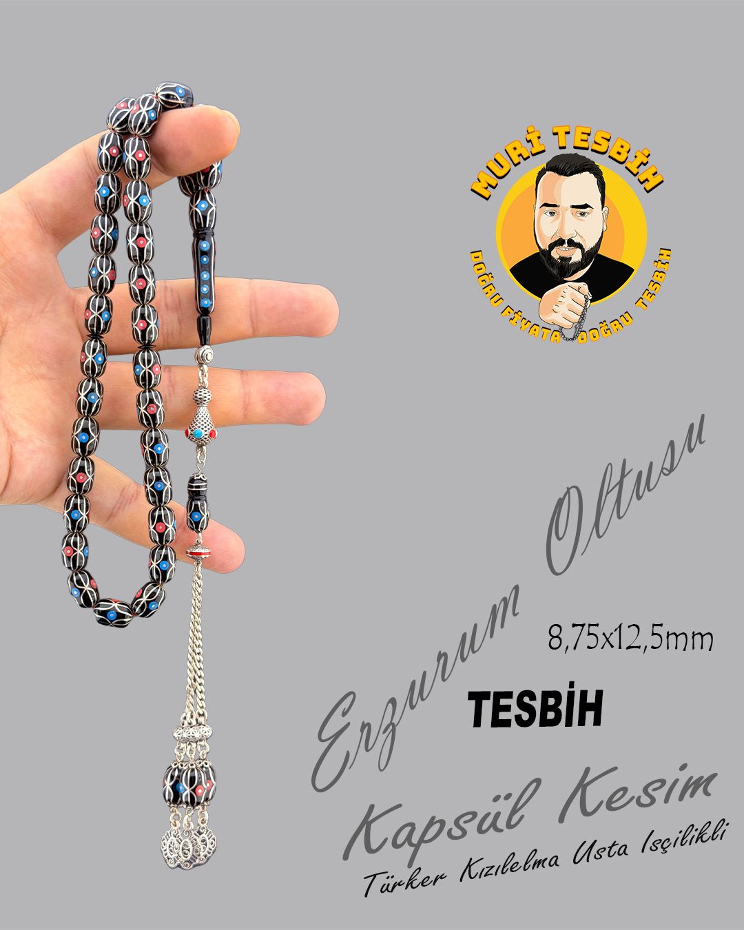 Oltu Taşı Kapsül Kesim Tesbih (8,75x12,50mm)