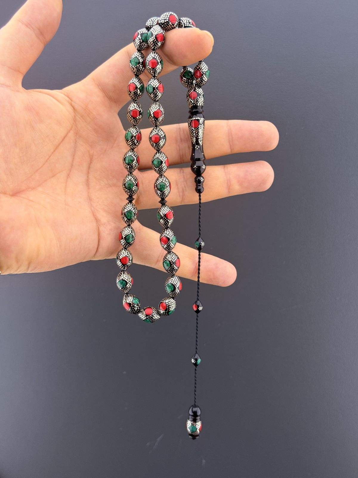 Gümüş Beyzi Kesim Tesbih (9,50x13mm)