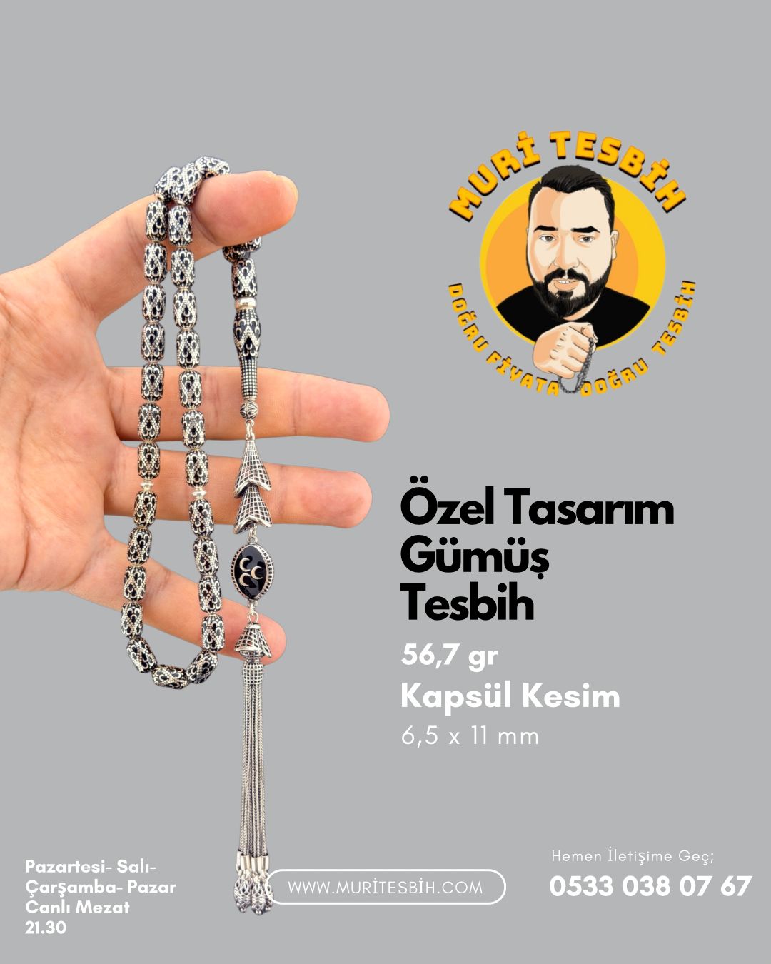 56,7 Gr Özel Tasarım Gümüş Tesbih