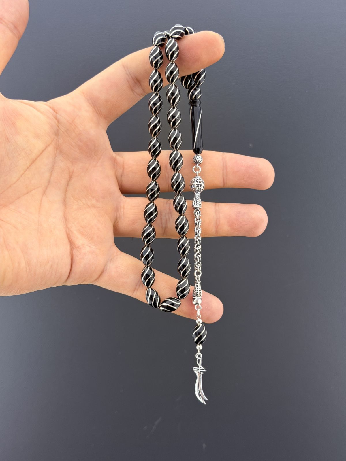 Oltu Taşı Beyzi Kesim Tesbih (7x11mm)