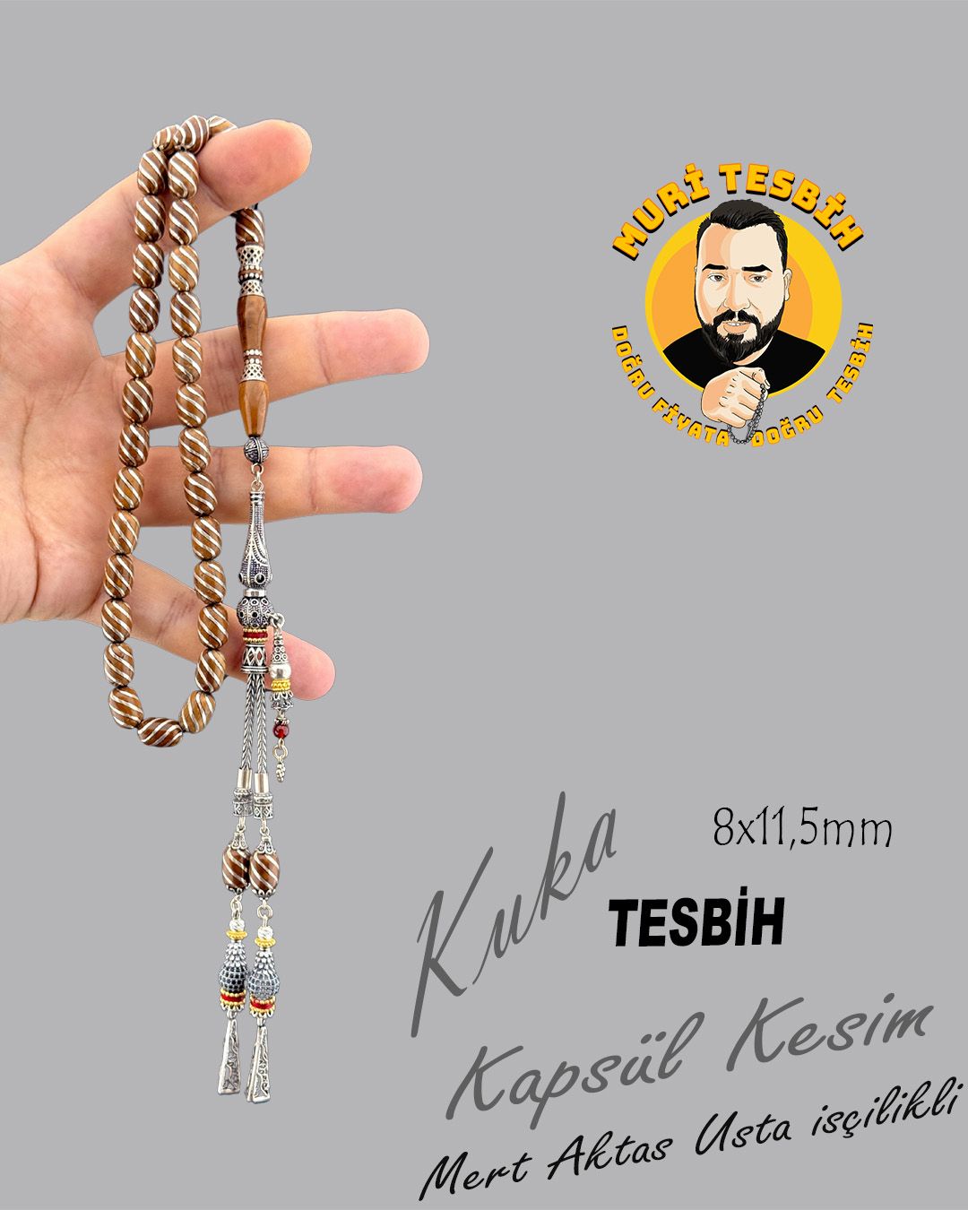 Gümüş Kapsül Kesim Tesbih (8x11,50mm)