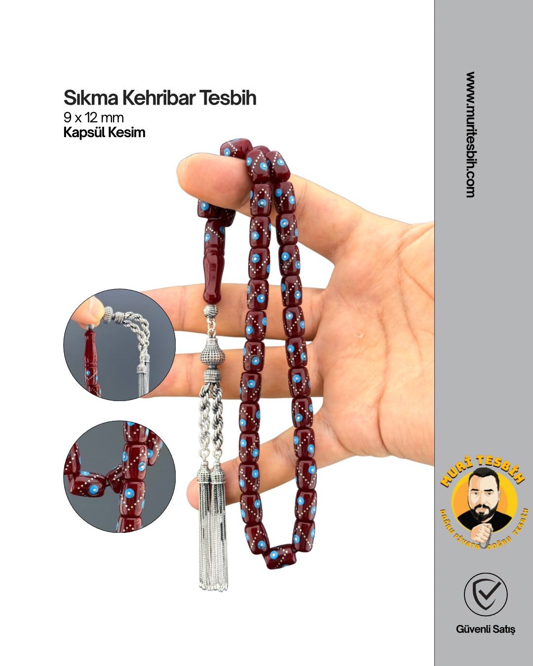Gümüş Püsküllü Ve İşlemeli Sıkma Kehribar