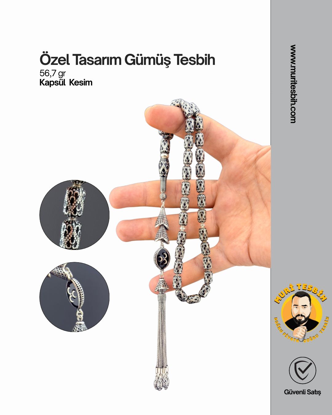 56,7 Gr Özel Tasarım Gümüş Tesbih