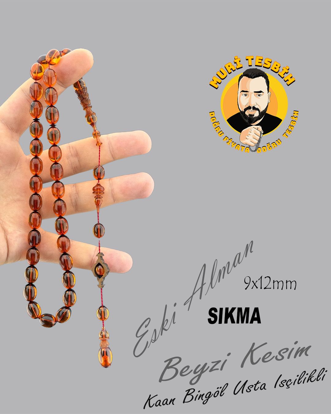 Alman Sıkma Beyzi Kesim Eski Tesbih (9x12mm)