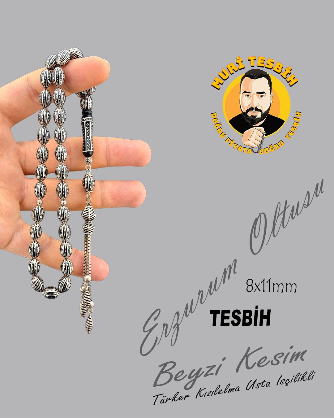 Oltu Taşı Beyzi Kesim Tesbih (8x11mm)