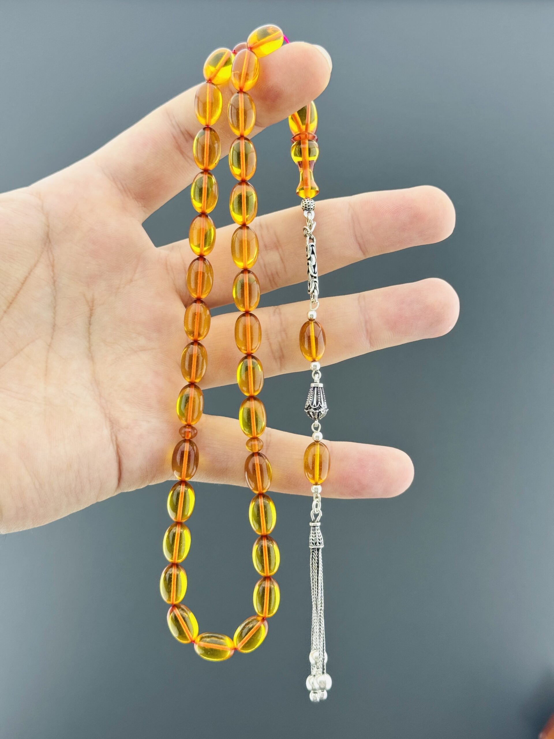 5,8 GR 925 AYAR GÜMÜŞ PÜSKÜL ATEŞ KEHRİBAR BEYZİ KESİM 7,75X12