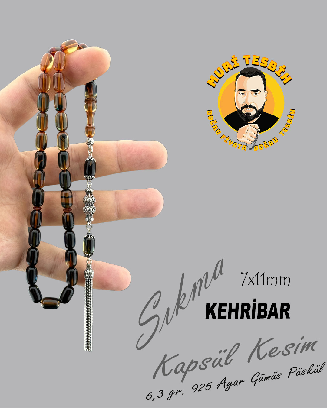 6,3 GR 925 AYAR GÜMÜŞ PÜSKÜL SIKMA KEHRİBAR KAPSÜL KESİM 7X11
