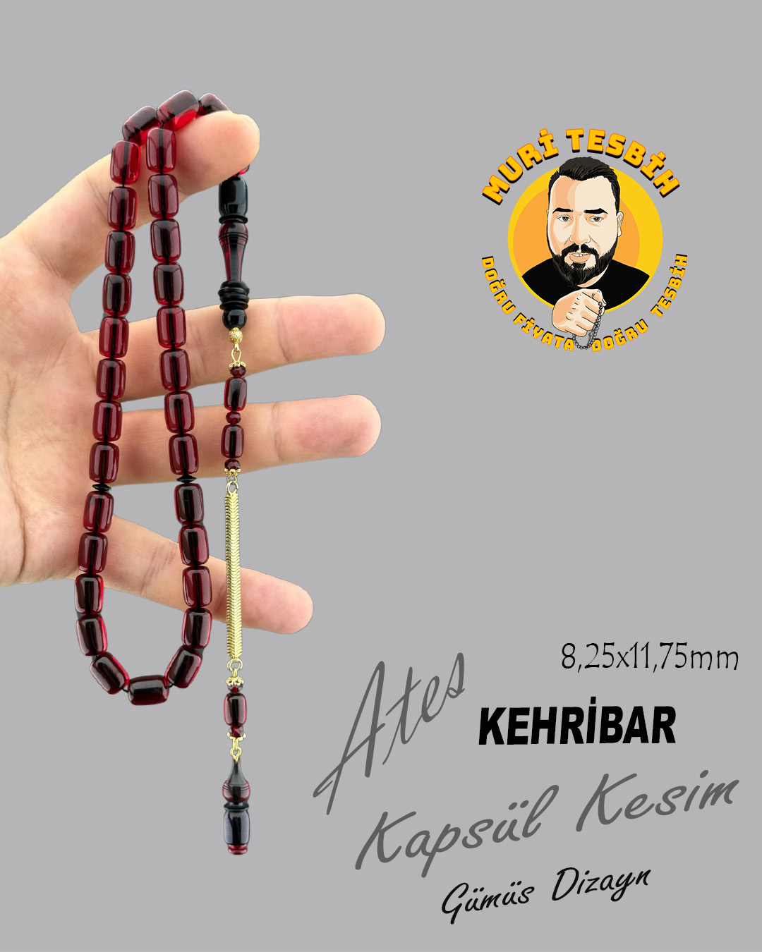 GÜMÜŞ DİZYANLI ATEş KEHRİBAR KAPSÜL KESİM 8,25X11,75