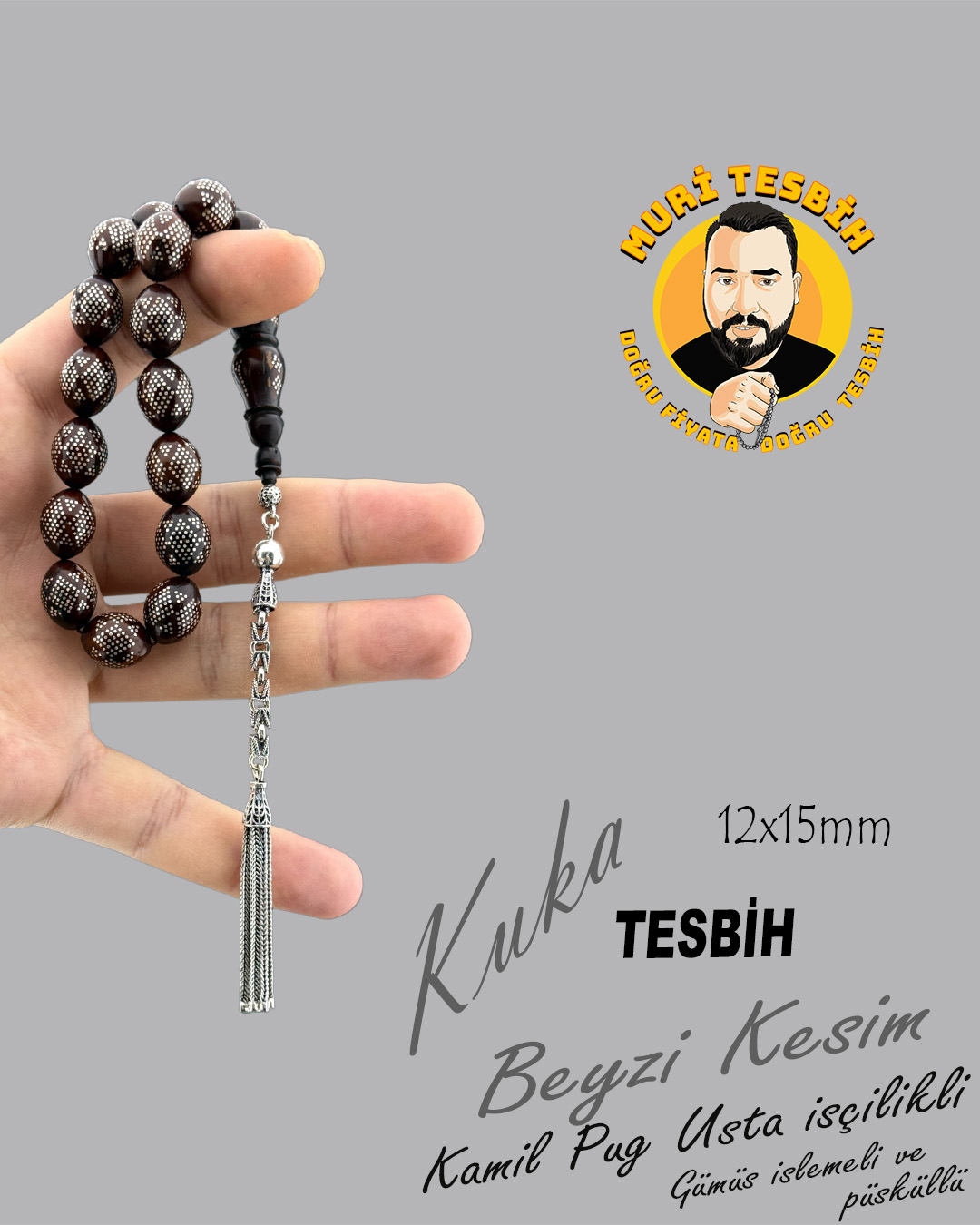 GÜMÜŞ İŞLEMELİ VE PÜSKÜLLÜ KAMİL PUG ATOLYESİ KUKA BEYZİ KESİM 12X15