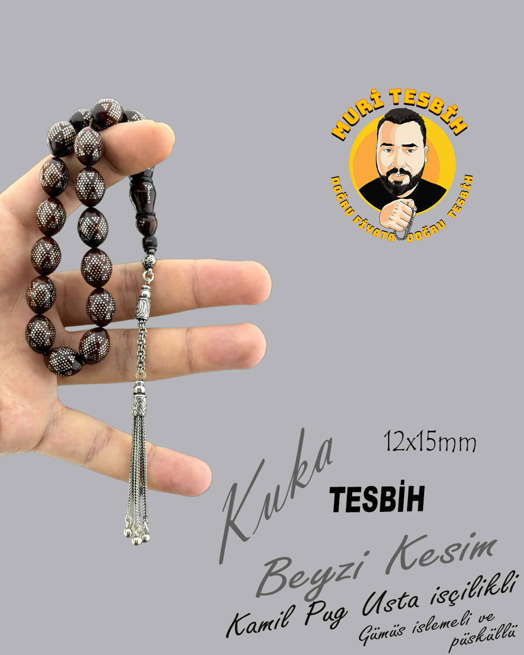 GÜMÜŞ İŞLEMELİ VE PÜSKÜLLÜ KAMİL PUG ATOLYESİ KUKA BEYZİ KESİM 12X15