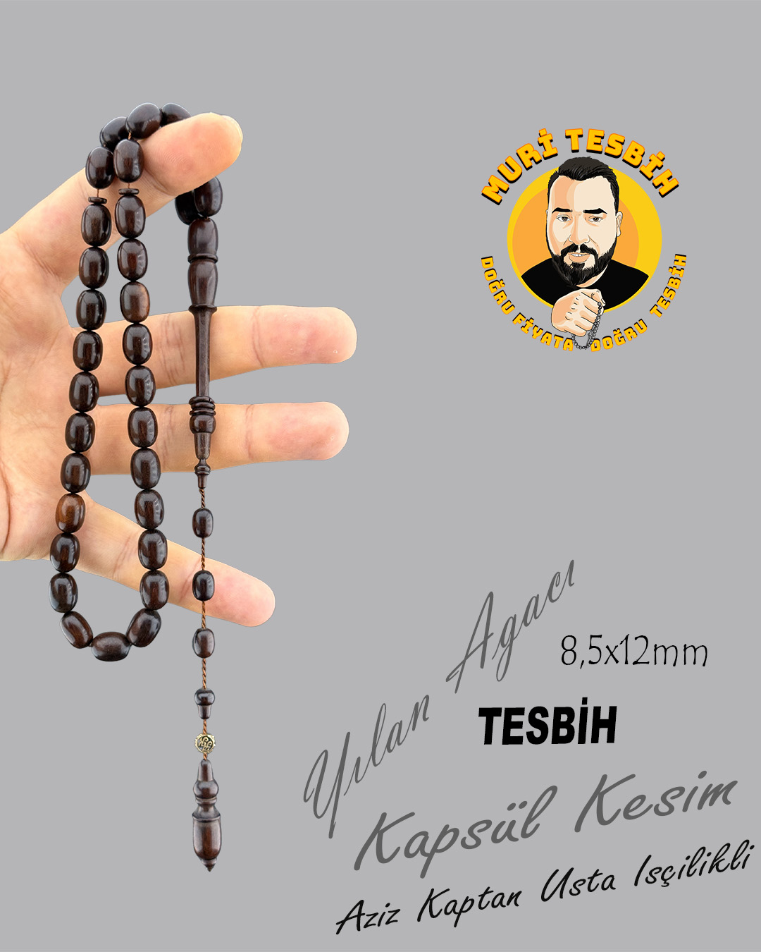 AZİZ KAPTAN YILAN AĞACI TESBİH KAPSÜL KESİM 8,5X12mm