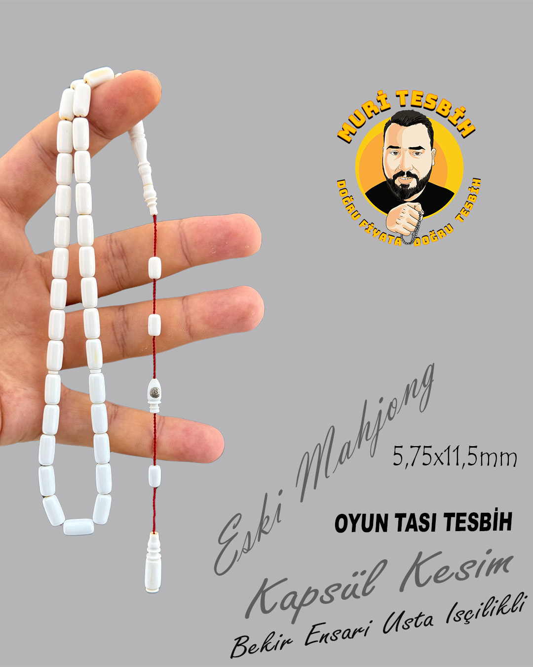 BEKİR ENSARİ ESKİ MAHJONG OYUN TAŞI TESBİH KAPSÜL KESİM 5.75X11,50mm