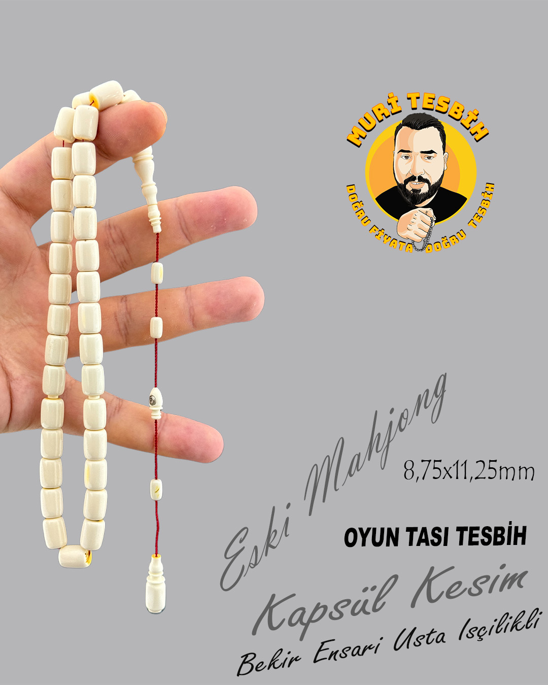 BEKİR ENSARİ ESKİ MAHJONG OYUN TAŞI TESBİH KAPSÜL KESİM 8,75X11,25mm