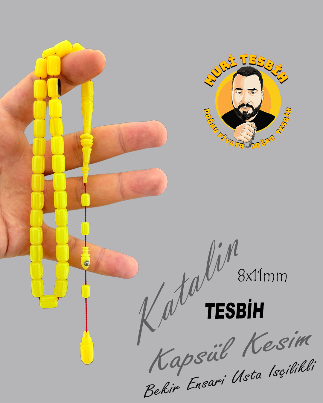 BEKİR ENSARİ TEKER MALZEME KATALİN TESBİH KAPSÜL KESİM 8X11mm