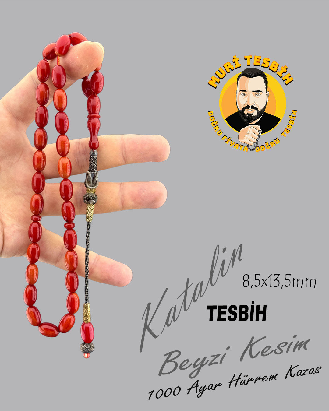ÇUBUK KATALİN TESBİH 1000 AYAR HÜRREM KAZAS BEYZİ KESİM 8,5×13,5mm